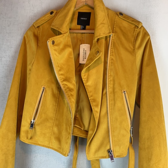 New Forever 21 Yellow Suede Biker Jacket BNWT - Picture 6 of 9